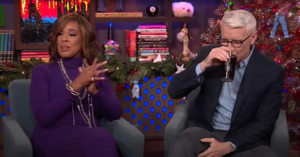 Watch Anderson Cooper spit out his drink over Gayle King sex question on TV