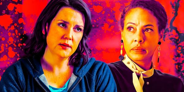 Melanie Lynskey as Shauna and Tawny Cypress as Taissa from Yellowjackets