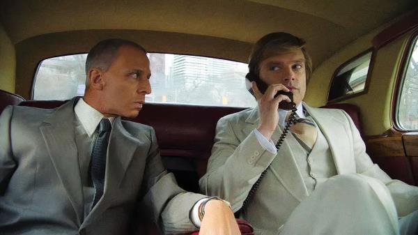 Sebastian Stan and Jeremy Strong in The Apprentice