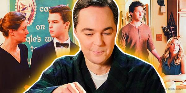 Zoe Perry as Mary, Iain Armitage as Sheldon, Jim Parsons as adult Sheldon, Mo<em></em>ntana Jordan as Georgie and Emily Osment as Mandy in Young Sheldon