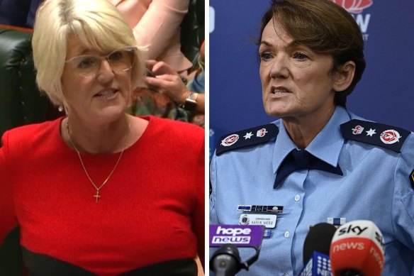 Police Minister Yasmin Catley (left) in parliament on Wednesday; Police Commissio<em></em>ner Karen Webb addresses media.
