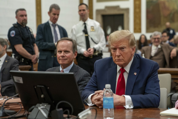 Former president Do<em></em>nald Trump attends the Trump Organisation civil fraud trial in New York State Supreme Court.