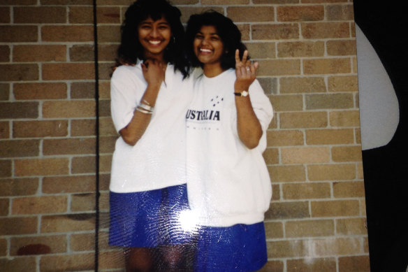 Mo<em></em>nika Chetty (right) with friend Shelly Zammit in 1990.