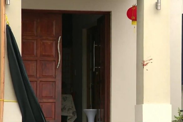 Blood at the entrance of a Forest Lake home, wher<em></em>e a woman was allegedly taken on Friday afternoon.